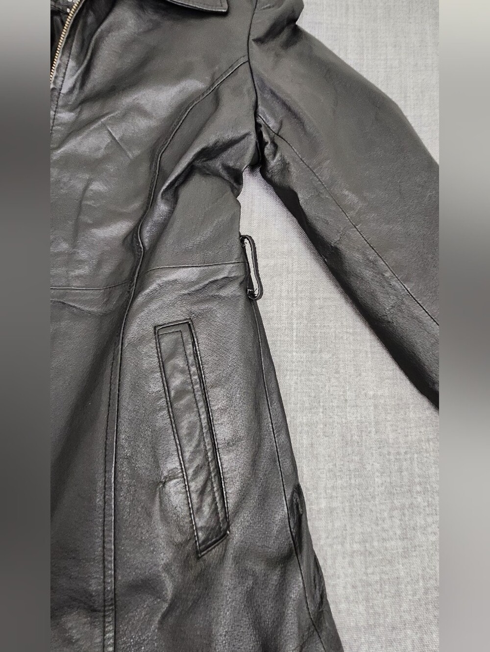 Oscar Piel Sleek Black Leather Zip Up Collard Jacket.  Small - Picture 5 of 9